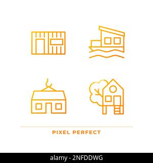 Compact houses pixel perfect gradient linear vector icons set Stock Vector