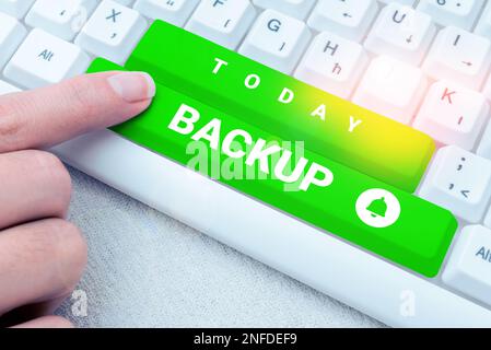 Handwriting text Backup, Word for copy of file or other item data made in case original is lost damaged Stock Photo