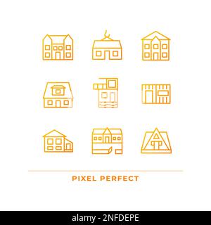 Suburban real estate pixel perfect gradient linear vector icons set Stock Vector