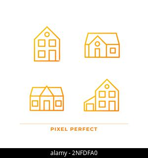 Single family houses pixel perfect gradient linear vector icons set Stock Vector