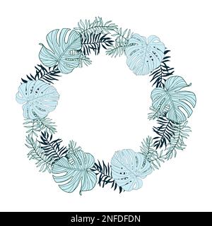 green frame with tropical, jungle leaves, hand drawn Stock Vector