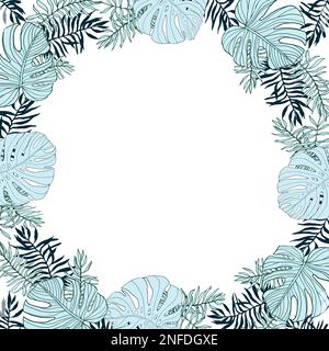 green frame with tropical, jungle leaves, hand drawn Stock Vector