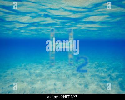 3D illustration pure energy soft white h2 hydrogen over blue sky and ...