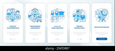 Digital marketing gamification pros blue onboarding mobile app screen Stock Vector