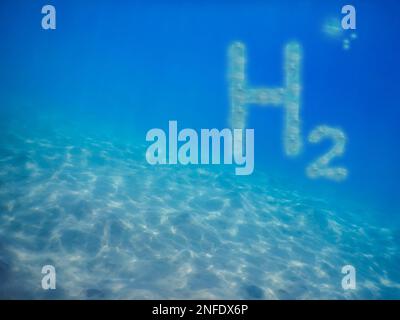 3D illustration renewable pure energy blue h2 hdrogen and a large ...