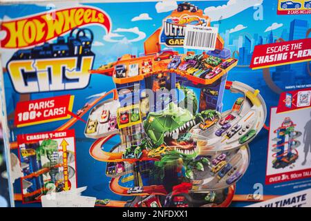 Ternopil, Ukraine - February, 2023: Box of Hot Wheels City Ultimate Garage. Stock Photo