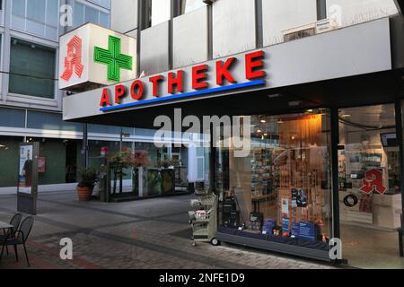 GELSENKIRCHEN, GERMANY - SEPTEMBER 17, 2020: Pharmacy store in Gelsenkirchen, Germany. There are some 19,000 pharmacies in Germany (2018).