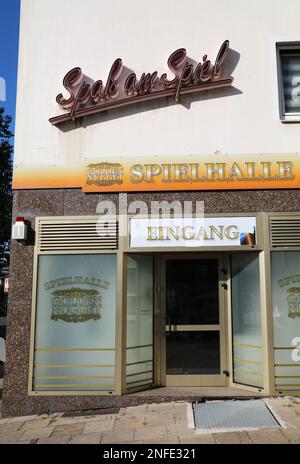 ESSEN, GERMANY - SEPTEMBER 20, 2020: Spielhalle gambling arcade in Germany. In 2018 almost 9,000 locations in Germany had 'Spielhalle' license (amusem Stock Photo