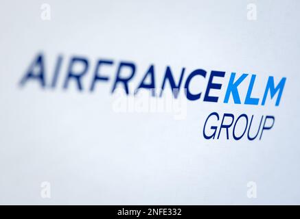 PARIS - The logo of the Air France-KLM group during the explanation of the annual figures of the airline Air France-KLM. ANP KOEN VAN WEEL netherlands out - belgium out Stock Photo