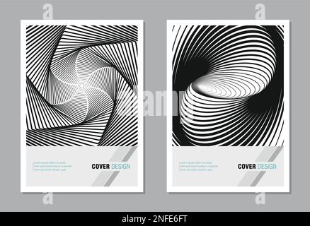 Set of brochure pages. abstract geometric lines pattern, trendy modern graphic designing, exclusive retro corporate cover. dynamic minimal flyer Stock Vector