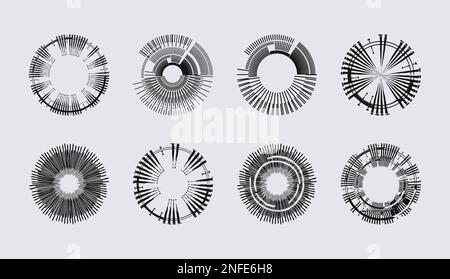 Set of black line circles. Geometric art. Design elements for frame, logo, tattoo, web pages, print, poster  template. an abstract editable vector bac Stock Vector