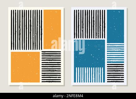 Minimalist trendy abstract print set. Line art colorful illustrations. Modern vector template for the book cover, page template, print, card, brochure Stock Vector