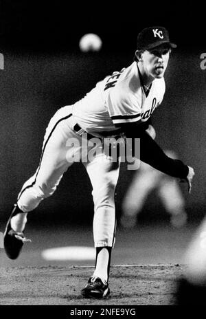 Kansas City Royals Pitcher Bret Saberhagen embraces Royals third baseman  George Brett after pitching a five-hitter to give the Royals the World  Series crown over the St. Louis Cardinals at night, Sunday