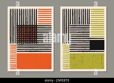 Minimalist trendy abstract print set. Line art colorful illustration. Modern vector template for the book cover, page template, print, card, brochure, Stock Vector
