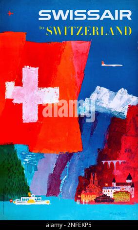 AIRLINES SWISSAIR DC 6B Rfnp-POSTER HQ 50x70cm d'une AFFICHE VINTAGE