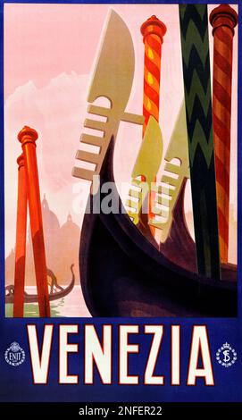 Vintage 1930s Italian Travel Poster - VENEZIA, Venice Stock Photo