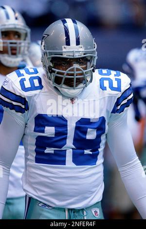 Dallas Cowboys safety Keith Davis (29) smiles as he talks about the  important role fans will play in Sunday's game against the New York Giants  in the second round of the NFL