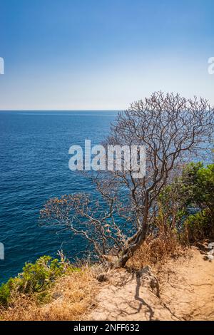 Gagliano del Capo. The beautiful panorama on the blue sea, from the rocky cliff of Salento. The nature trail that leads from the Ciolo bridge to the s Stock Photo