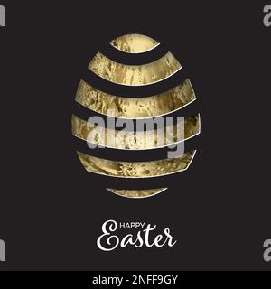 Vector cut Paper card / poster with striped easter golden egg - papercut effect. Simple minimalistic temlate layout for Happy Easter with place for yo Stock Vector