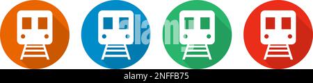 Round shadow and train silhouette icons set. Editable vector. Stock Vector