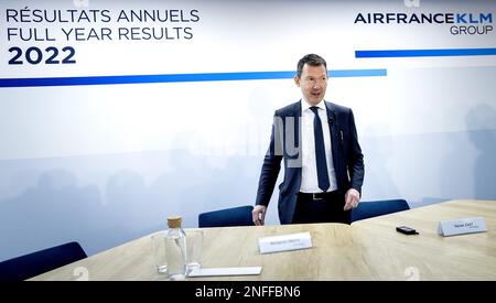 PARIS - Benjamin Smith, CEO Air France-KLM during the explanation of the annual figures of the airline Air France-KLM. ANP KOEN VAN WEEL netherlands out - belgium out Stock Photo