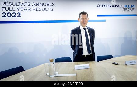 PARIS - Benjamin Smith, CEO Air France-KLM during the explanation of the annual figures of the airline Air France-KLM. ANP KOEN VAN WEEL netherlands out - belgium out Stock Photo