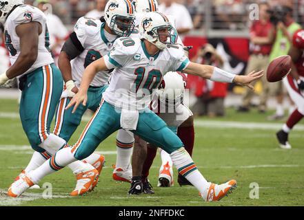 Miami Dolphins Chad Pennington (10) reacts while playing wide receiver in  the fourth quarter against the New York Jets at Giants Stadium in East  Rutherford, New Jersey on December 28, 2008. The