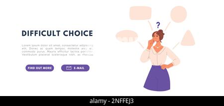 Woman choose and doubt. Choose complex ways concept. Solution making path. Flat vector illustration Stock Vector