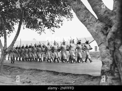 Ashanti troops in Gold Coast Regiment. Smartness in the parade ground ...