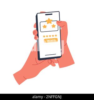 Phone in hand. Scrolling, information search, social networks. Flat vector illustration Stock Vector