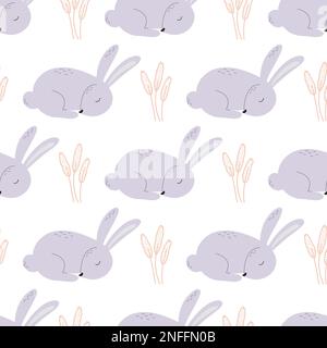 Hares sleep in grass seamless pattern Stock Vector