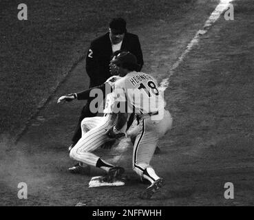New York Mets' Lee Mazzilli, left, gets up at third as he beats the throw  and the tag in a game with the Philadelphia Phillies at New York's Shea  Stadium, July 5