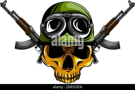 Vector illustration of skull in helmet soldier with army Stock Vector