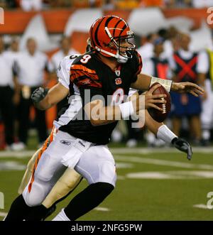 Cincinnati Bengals safety Kevin Kaesviharn (34) sacks Oakland Raiders  quarterback Aaron Brooks (2) at Paul Brown Stadium in Cincinnati on  December 10, 2006. The Bengals defeated the Raiders 27-10. (UPI Photo/Mark  Cowan Stock Photo - Alamy