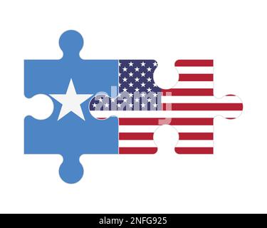 Connected puzzle of flags of Somalia and USA, vector Stock Vector
