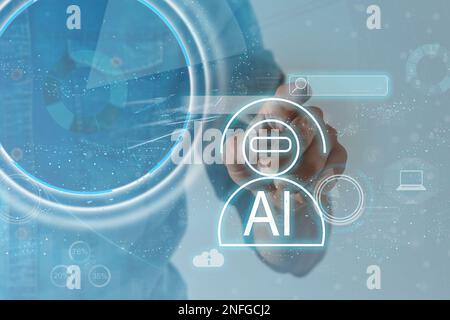 Artificial intelligence (AI), machine and deep learning and another modern computer technologies concepts. Brain representing artificial intelligence Stock Photo
