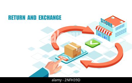 Product exchange and return using mobile app to get a refund concept Stock Vector