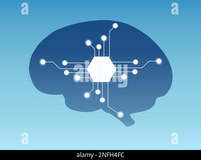 Vector of a human brain with a micro chip implant Stock Vector