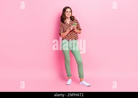 Full body length photo of young business lady wear casual outfit