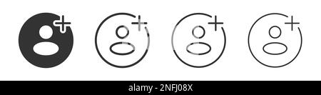 Add friend icons collection in two different styles and different stroke. Vector illustration EPS10 Stock Vector