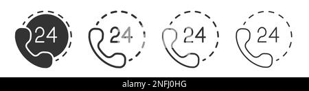 24 hours call icons collection in two different styles and different stroke. Vector illustration EPS10 Stock Vector