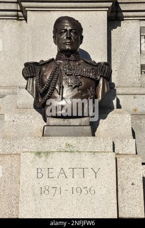 Bust of Lord Beatty 1871-1936 on north side of Trafalgar Square, London, England, UK Stock Photo