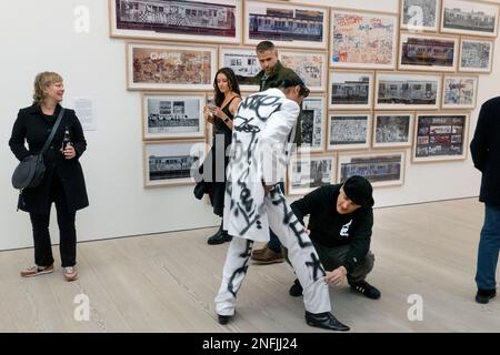 Graffiti artist Furtura 2000 at the opening of Street art exhibition'Beyond The Streets' at the Saatchi Gallery London 16/2/2023 Stock Photo