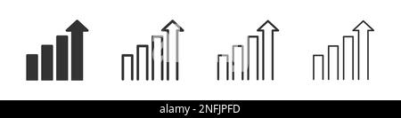 Growth graph icons collection in two different styles and different stroke. Vector illustration EPS10 Stock Vector
