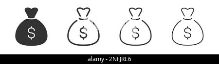 Dollar money bag icons collection in two different styles and different stroke. Vector illustration EPS10 Stock Vector