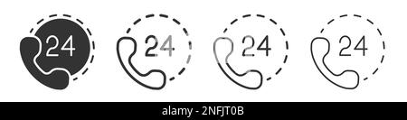 24 hours call icons collection in two different styles and different stroke. Vector illustration EPS10 Stock Vector