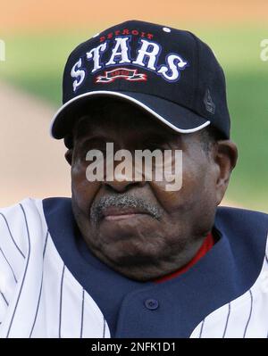 Former Detroit Stars infielder Gene Johnson is shown prior to the 14th  annual Negro Leagues game between the Chicago White Sox and Detroit Tigers  Major League Baseball game in Detroit, Saturday, July