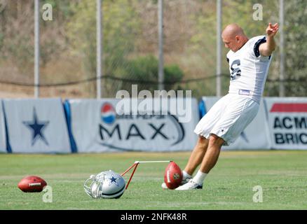 Dallas Cowboys kicker Nick Folk kicks the ball during warm ups