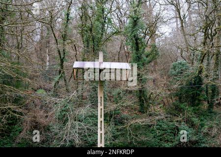 Stationary small solar battery on a concrete pole. Stock Photo