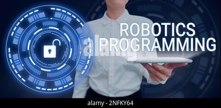 Sign displaying Robotics Programming. Business approach software that used to perform autonomous tasks Stock Photo